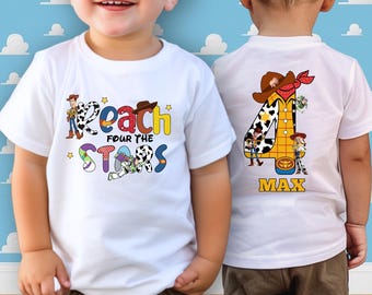 Custom Toy Story Birthday Shirt Reach for the Stars Personalized Kids Party Gift