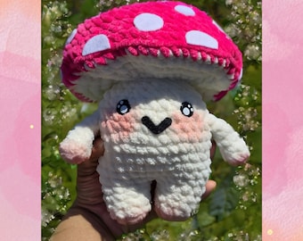 Adorable Dark Red Mushroom Crochet Buddy, Maroon Handmade Stuffies Mushy Friend