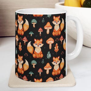 Boho Fox Mug, Cermaic Coffee Mug, Fox Coffee Mug, Cute Animal Gift, Fox Lover Coffee Cup, Mushroom Mug, Fox Tea Mug, Teacup, Coffee Cup