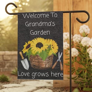 Personalized Garden Flag, Love Grows Here, Spring Garden Flag, Grandma&#39;s Garden, Mom&#39;s Garden, Sunflower Outdoor Decor, Summer Garden Decor