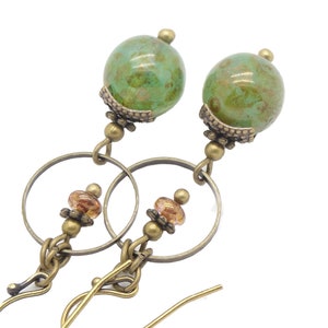 Marbled Green Dangle Earrings that are Handmade in the Boho Jewelry Style