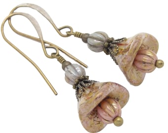 Shabby Chic Earrings with Rustic Boho Flower Dangle