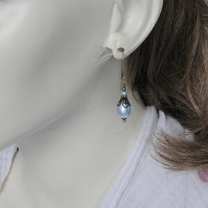 Victorian Earrings with Blue Manmade Crystal Teardrop Pearls in an Edwardian Style s image 2