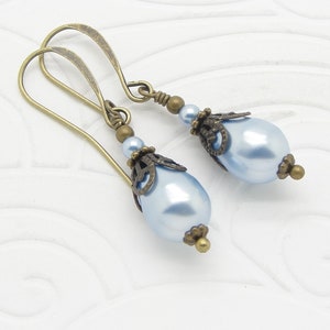 Victorian Earrings with Blue Manmade Crystal Teardrop Pearls in an Edwardian Style s image 4