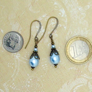 Victorian Earrings with Blue Manmade Crystal Teardrop Pearls in an Edwardian Style s image 6