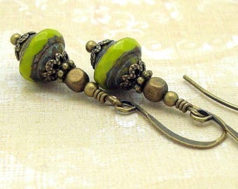Chartreuse Green Drop Earrings in the Boho Chic Style with a Southwestern Feel n