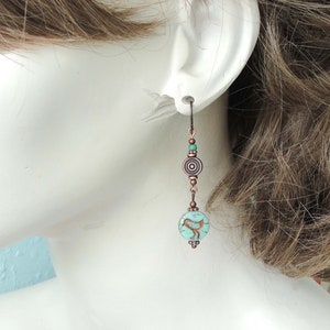 Bird or Chick Earrings in Copper in Boho Style with Niobium Earwires by Cloud Cap Jewelry image 2