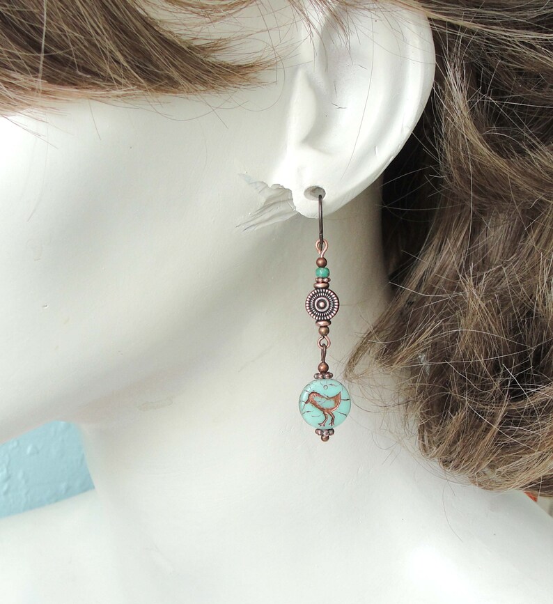Bird or Chick Earrings in Copper in Boho Style with Niobium Earwires by Cloud Cap Jewelry image 2