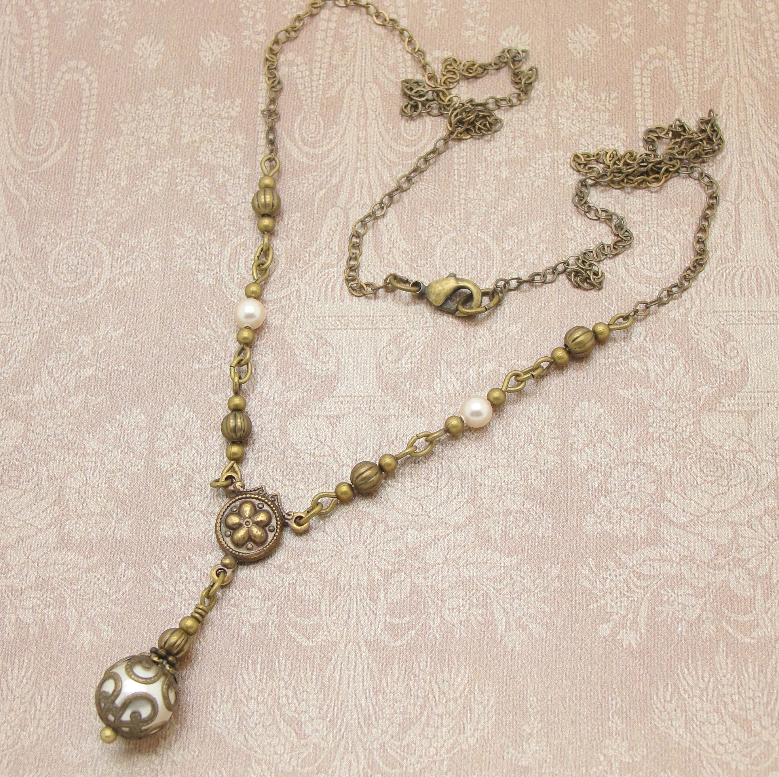 Victorian Necklace in Cream Swarovski Pearls in the Art | Etsy