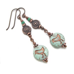 Bird or Chick Earrings in Copper in Boho Style with Niobium Earwires by Cloud Cap Jewelry image 1