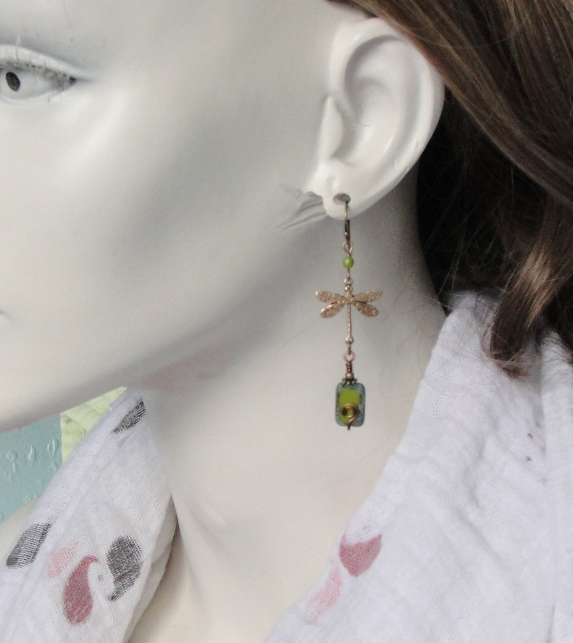 Chrome Green Quartz Dragonfly Earring main image 1