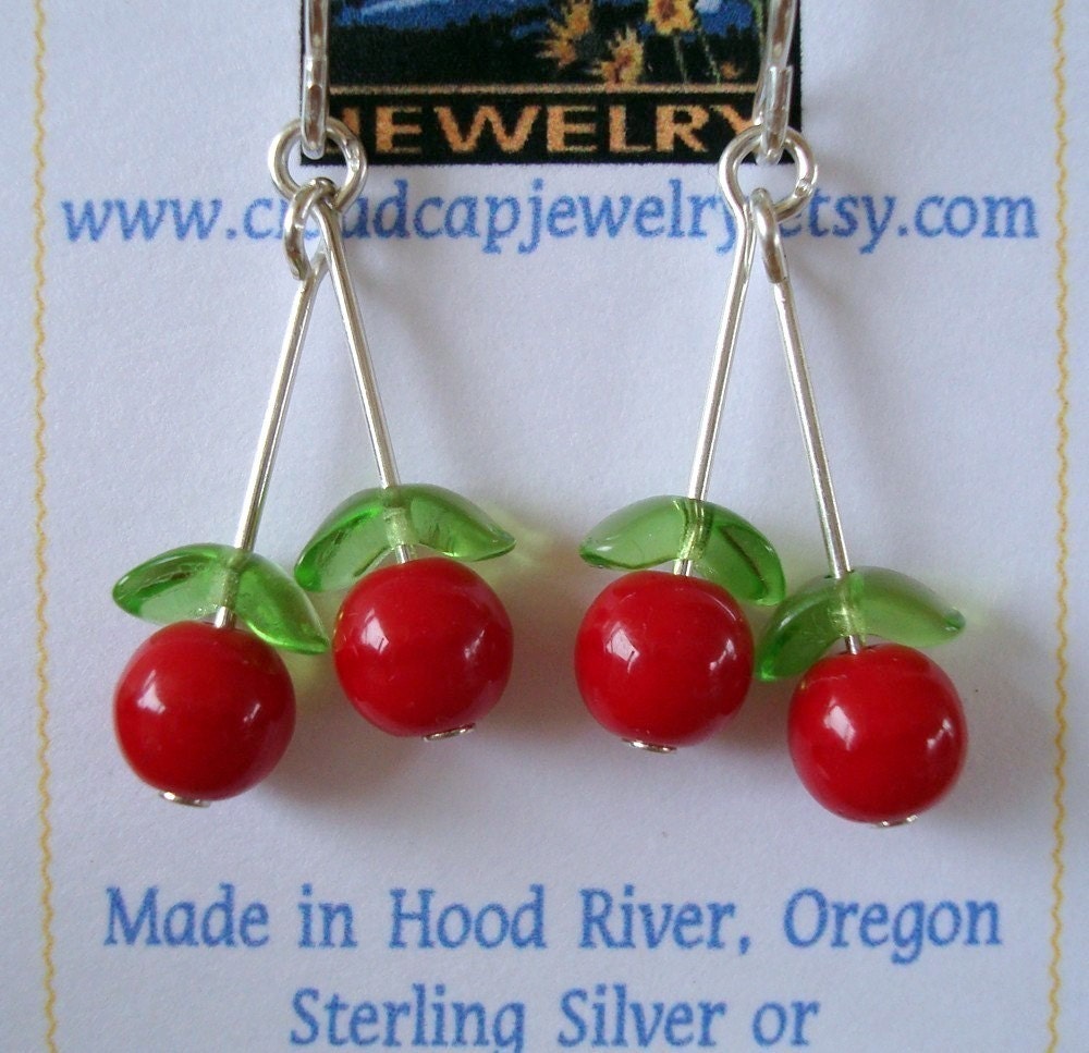 Cherry Earrings with Dangly Sterling Silver and Glass Cherries Etsy
