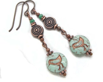 Bird or Chick Earrings in Copper in Boho Style with Niobium Earwires by Cloud Cap Jewelry