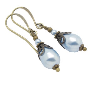 Victorian Earrings with Blue Manmade Crystal Teardrop Pearls in an Edwardian Style s image 1