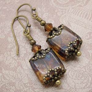 Victorian Earrings in Marbled Brown Weathered Tiles s