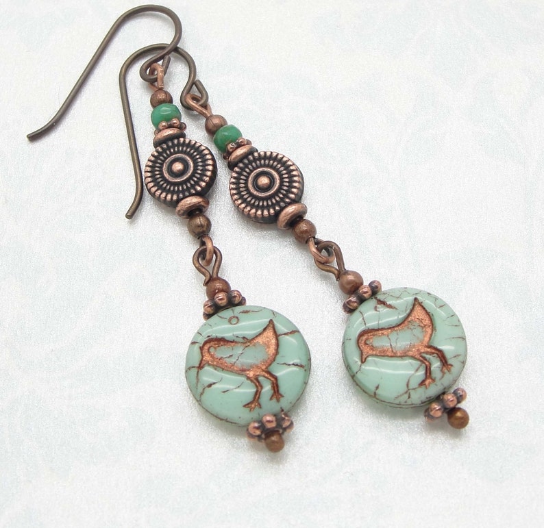 Bird or Chick Earrings in Copper in Boho Style with Niobium Earwires by Cloud Cap Jewelry image 3