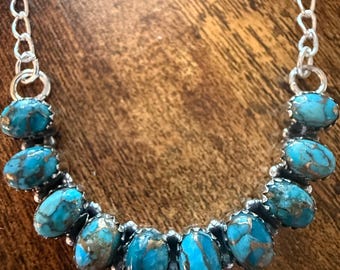 Kingman turquoise ketting in handgemaakte sieraden 925 sterlingzilver