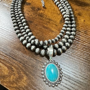 Navajo Turquoise Beaded Necklace 18 Inch 3 Strand Design, Boho Cowgirl Style, Ships in Gift Box