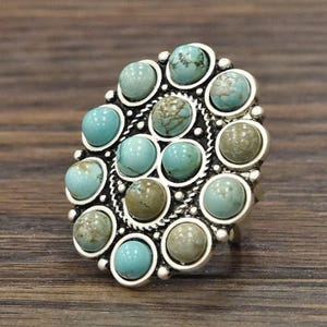 Bohemian Hippie Turquoise Adjustable Statement Cuff Ring for Stylish Comfort