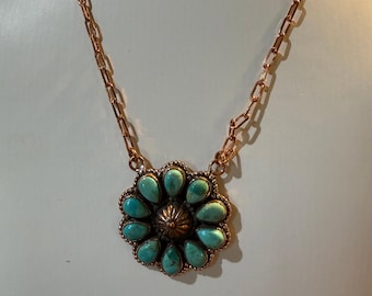 Collana con catena a graffetta in rame e turchese del Mojave, 45 cm (18 pollici)