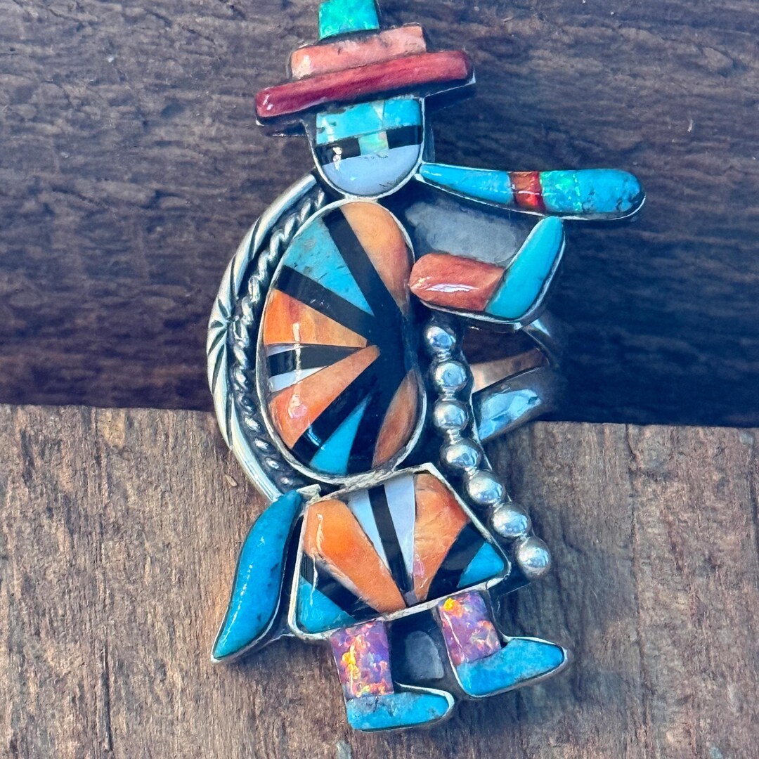 Native Inspired Turquoise Inlay Colorful Ring in 925 Sterling Silver ...