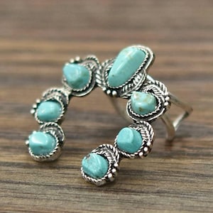 Boho Squash Turquoise Adjustable Statement Cuff Ring for Unique Style