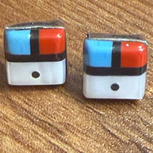 Native Inspired Zuni Sunface Inlay Earrings Sterling Turquoise Coral Onyx Shell