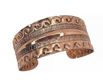 Ocean Wave Copper Cuff With Scrollwork Handcrafted Jewelry
