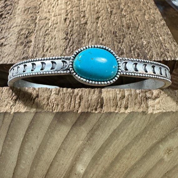 Turquoise Cuff Bracelet: Antique Silver Plated Bangle, Nickel-free