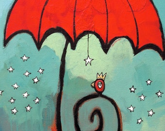 The Red Umbrella - 11”x14” Fine Art Print by Aaron Grayum / Inspirational / Umbrella / Bird / Stars