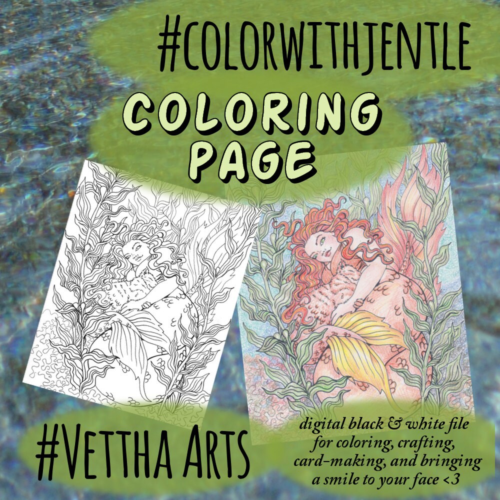 Mermaid coloring page merkitty printable digital download | Etsy