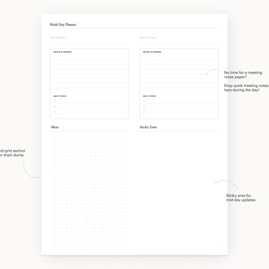 Printable Work Day Planner | Meeting notes, ideas, sketches | Letter Size PDF - Instant Download