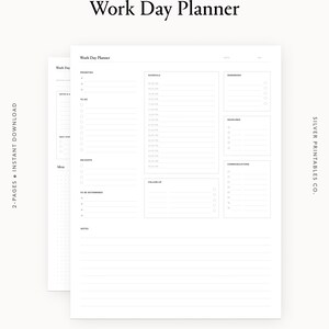 Printable Work Day Planner | Daily Schedule, To-Do List, Notes | Letter Size PDF - Instant Download