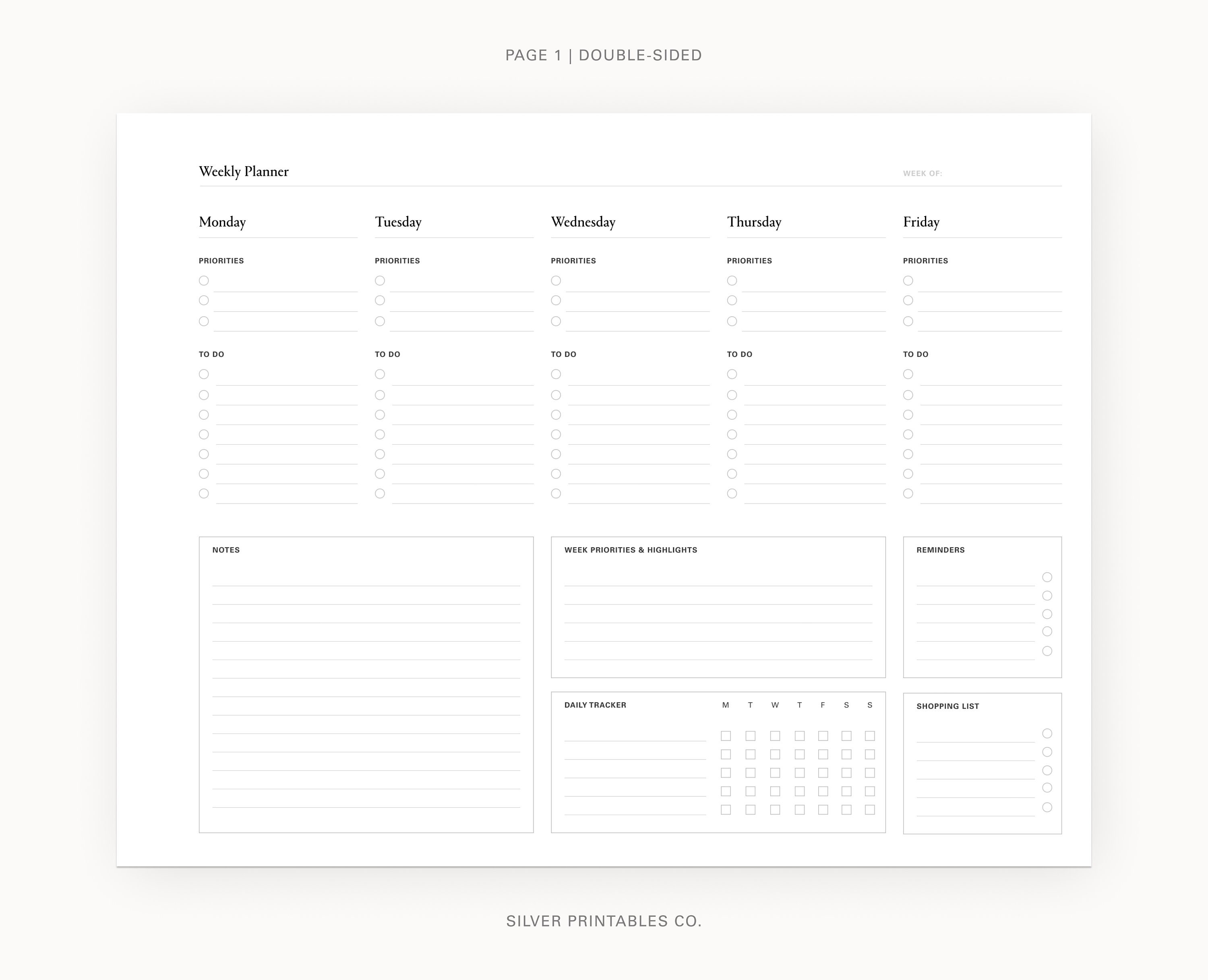 Weekly Overview Planner US Letter Printable PDF Goodnotes Work From ...