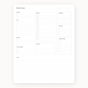 Printable Work Day Planner | Daily Schedule, To-Do List, Notes | Letter Size PDF - Instant Download