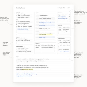 Printable Work Day Planner | Daily Schedule, To-Do List, Notes | Letter Size PDF - Instant Download