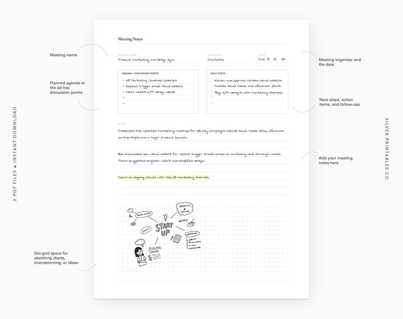 Meeting Notes Printable | Planner Insert | Digital Use With Goodnotes ...