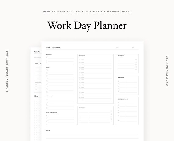 Work Day Planner: Letter Size Printable, Productivity Template (PDF)