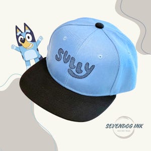 Blue Dog Cartoon Style Font Embroidered Toddler Custom Name Snap Back Hat