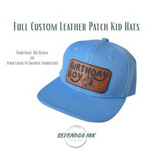 Blue Dog Cartoon Style Font leather patch Toddler Custom Name Snap Back Hat