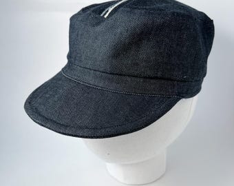 Dunkelblaue Denim Cadet Cap: Handgemachter Baumwoll Militär Hut (Größe L)