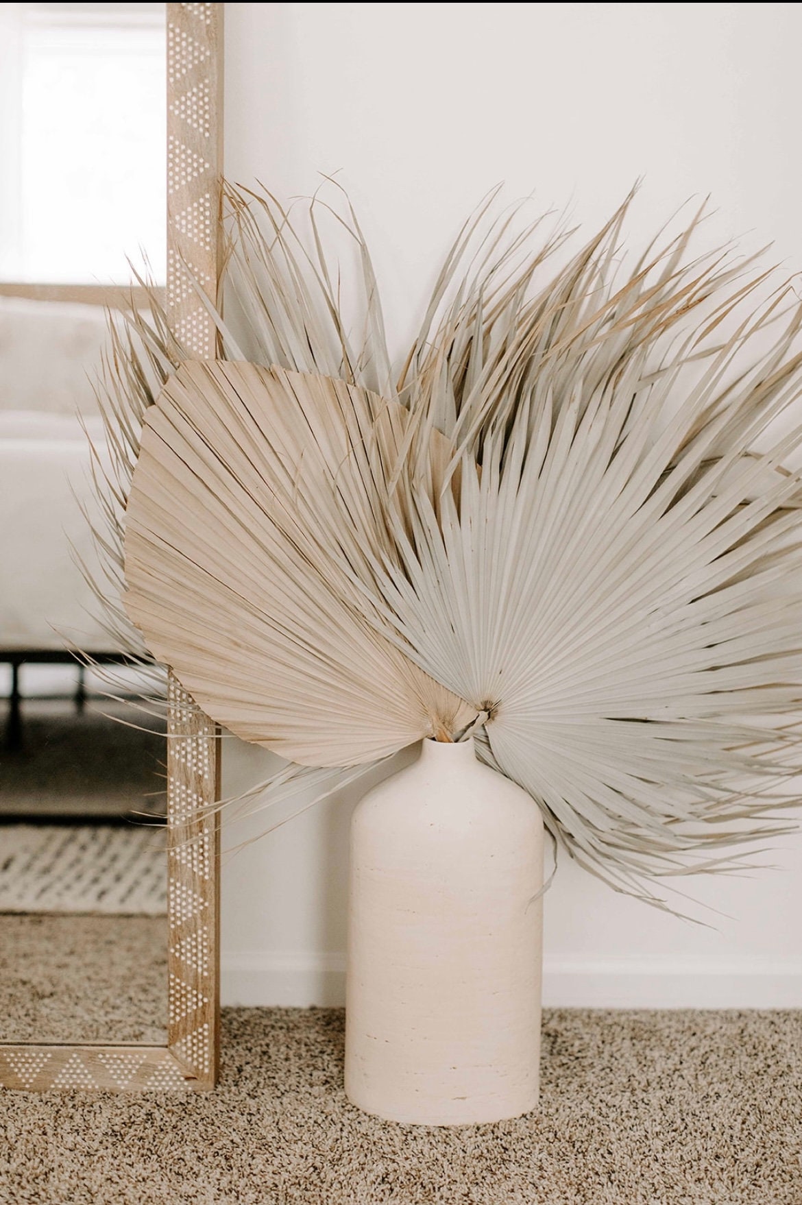 Bundle of 3, Wispy Leaf, Natural, Dried Palm Fan + 1 Free 20" Palm, Wedding, Party, Bachelor, Birthday, Baby Shower, Anniversary Home Decor