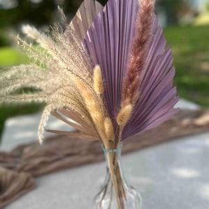 Spring Summer Mini Pampass Grass & Palm Bouquet Bundle + FREE Vase + FREE Shipping