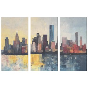 Panoramic NYC Skyline 3 Piece Canvas Wall Art – Gold Silver New York Triptych