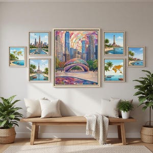 Flytande ramcanvas med Chicago Bean-reflektioner | Impressionistiska silhuettfärger | Mosaic Collection