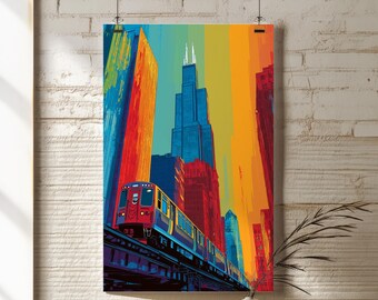 Chicago Poster – Sears Tower with L Train Urban Wall Art