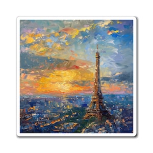 Designer Magnet featuring Ethereal Eiffel Tower and Paris Skyline (from the Art-Inspired Global Cities Collection)