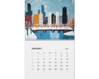 Chicago 2026 Wall Calendar - Minimalist Skyline Art | Monthly City Planner