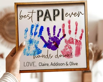 Father's Day Gift, DIY Hand print Sign, Best Dad Ever Hands Down Sign, Wooden Handprint Art, Personalized Gifts for Dad, Wooden Plaques 2024