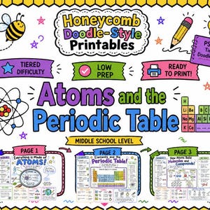 Chemistry Doodle Notes Middle School Science Curriculum 6th Grade Atom Worksheet Printable Handout 7th Grade Periodic Table Study Guide 8th